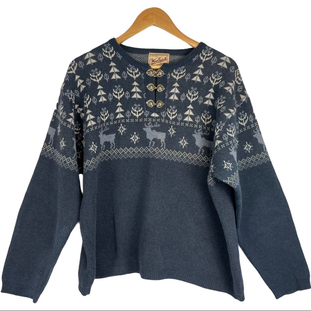 Woolrich Fair Isle 1/4 Button Neck Sweater Size XL